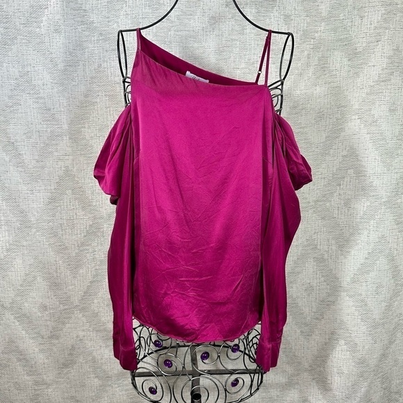 Parker hot pink 100% silk cold shoulder long sleeve blouse - Picture 1 of 9